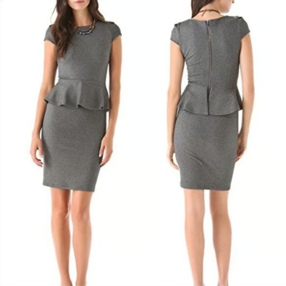 Alice + Olivia Adeline Peplum Dress in Heather Grey Size Small - Picture 1 of 8